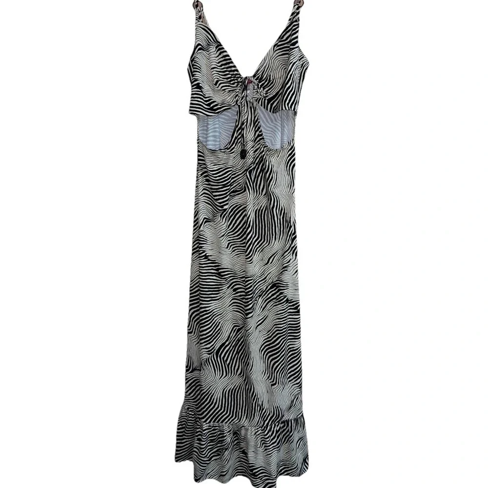 Bathing Suit Cover Up,‎ Side-Cutout, Black and White, Size XL